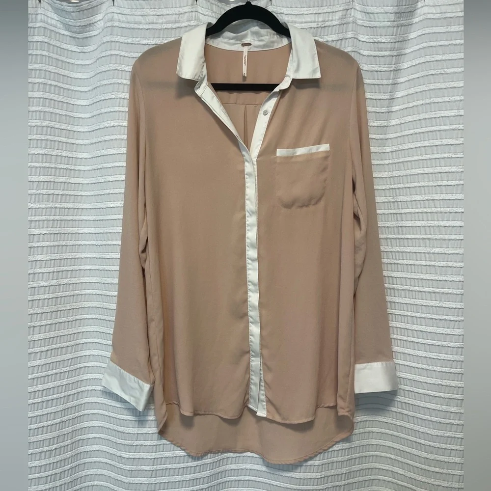 Free People Button Down Blush and White Blouse